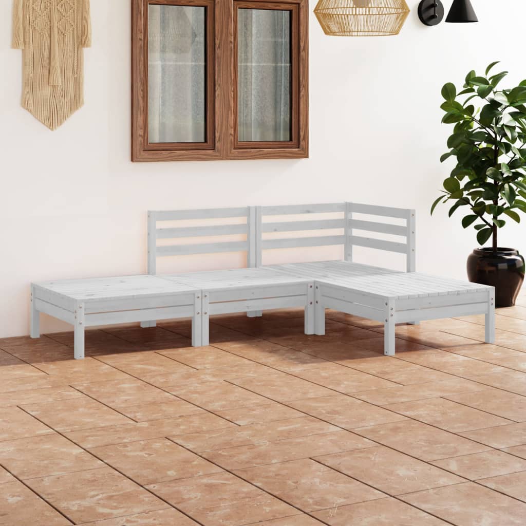 vidaXL Set mobilier de grădină, 4 piese, alb, lemn masiv de pin vidaXL Set mobilier de grădină, 4 piese, alb, lemn masiv de pin