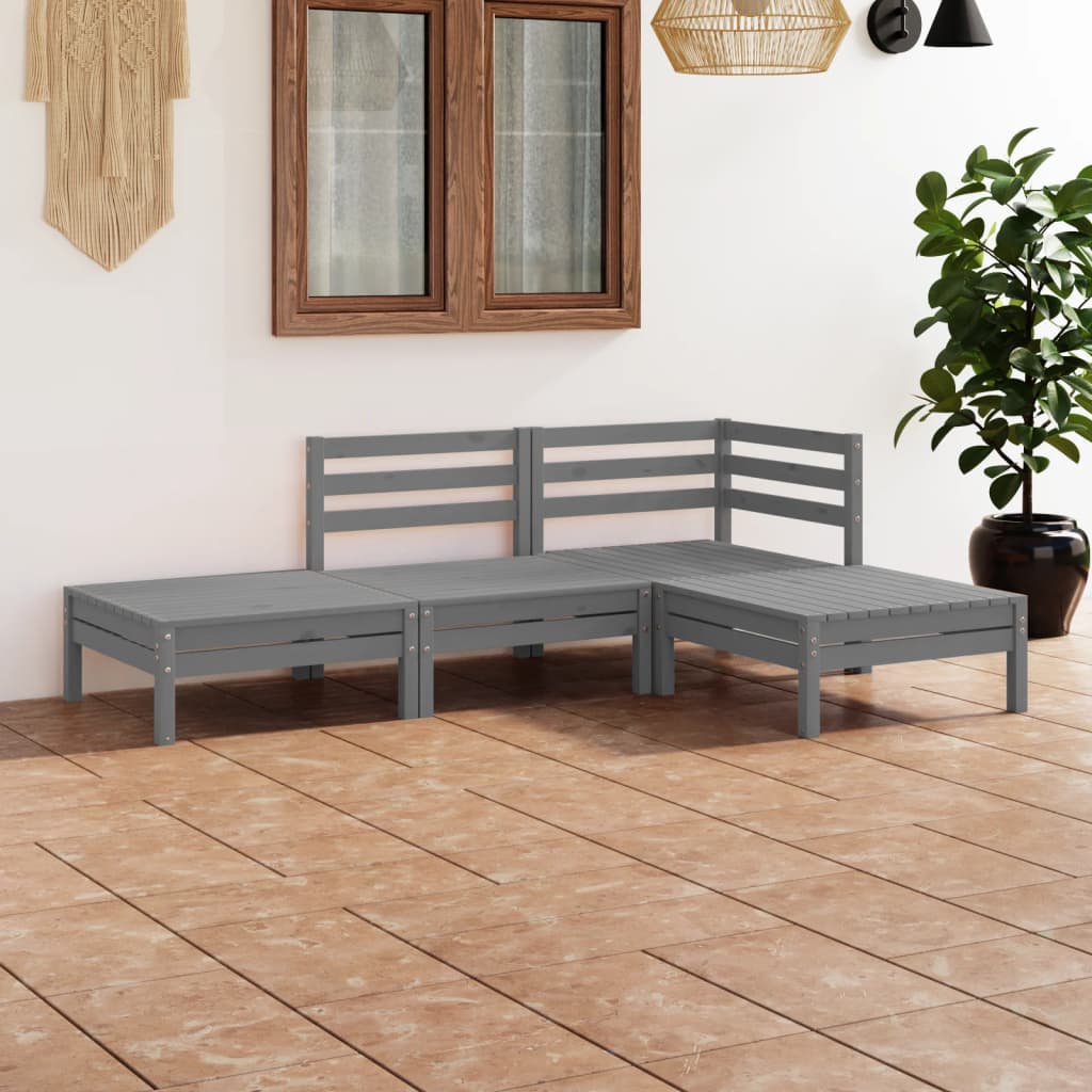 vidaXL Set mobilier de grădină, 4 piese, gri, lemn masiv de pin vidaXL Set mobilier de grădină, 4 piese, gri, lemn masiv de pin