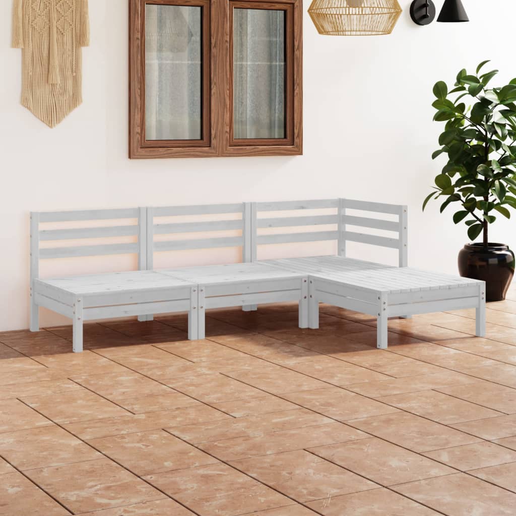 vidaXL Set mobilier de grădină, 4 piese, alb, lemn masiv de pin vidaXL Set mobilier de grădină, 4 piese, alb, lemn masiv de pin