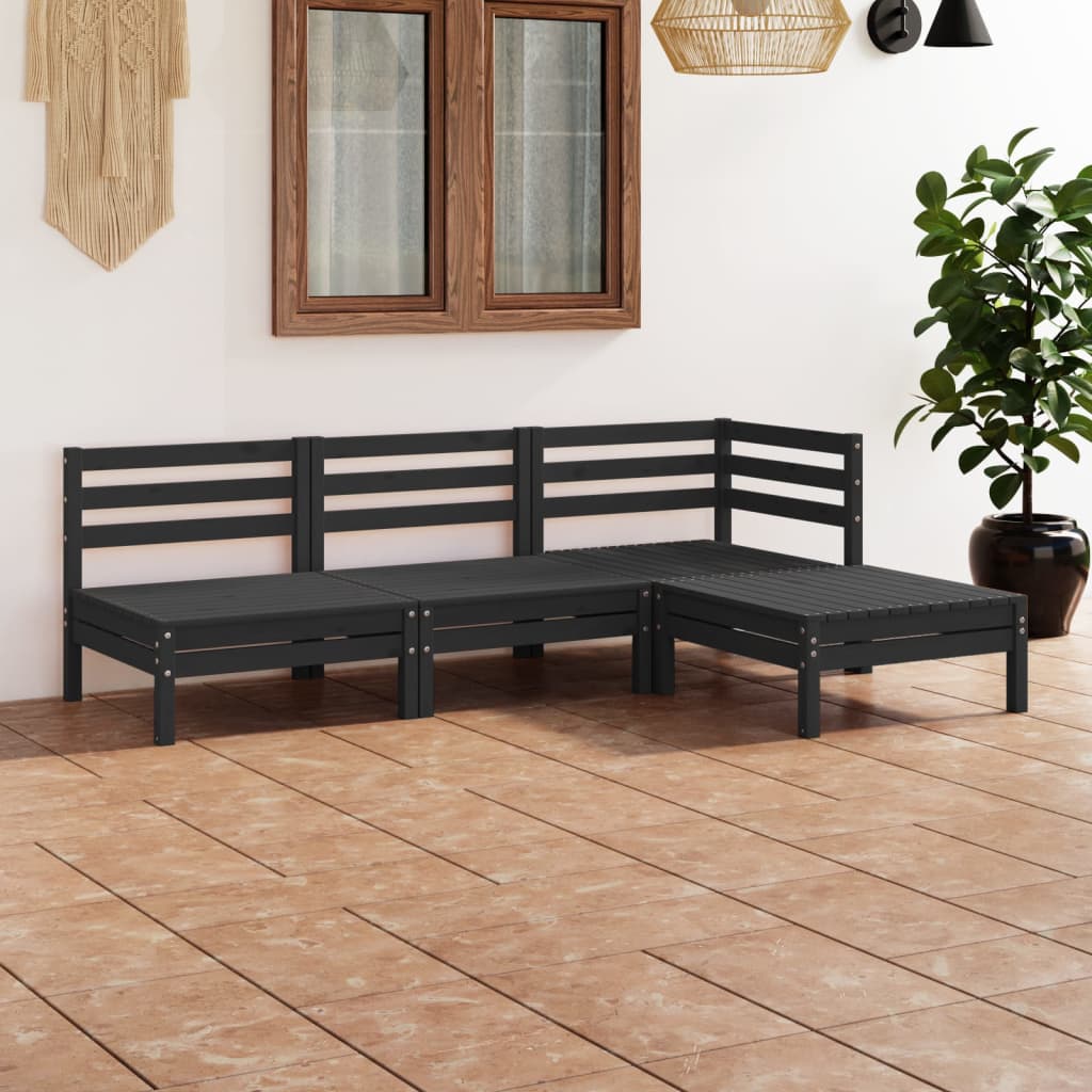vidaXL Set mobilier de grădină, 4 piese, negru, lemn masiv de pin vidaXL Set mobilier de grădină, 4 piese, negru, lemn masiv de pin
