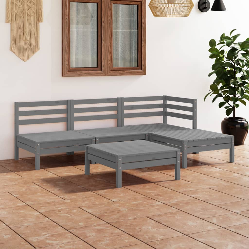 vidaXL Set mobilier de grădină, 5 piese, gri, lemn masiv de pin vidaXL Set mobilier de grădină, 5 piese, gri, lemn masiv de pin