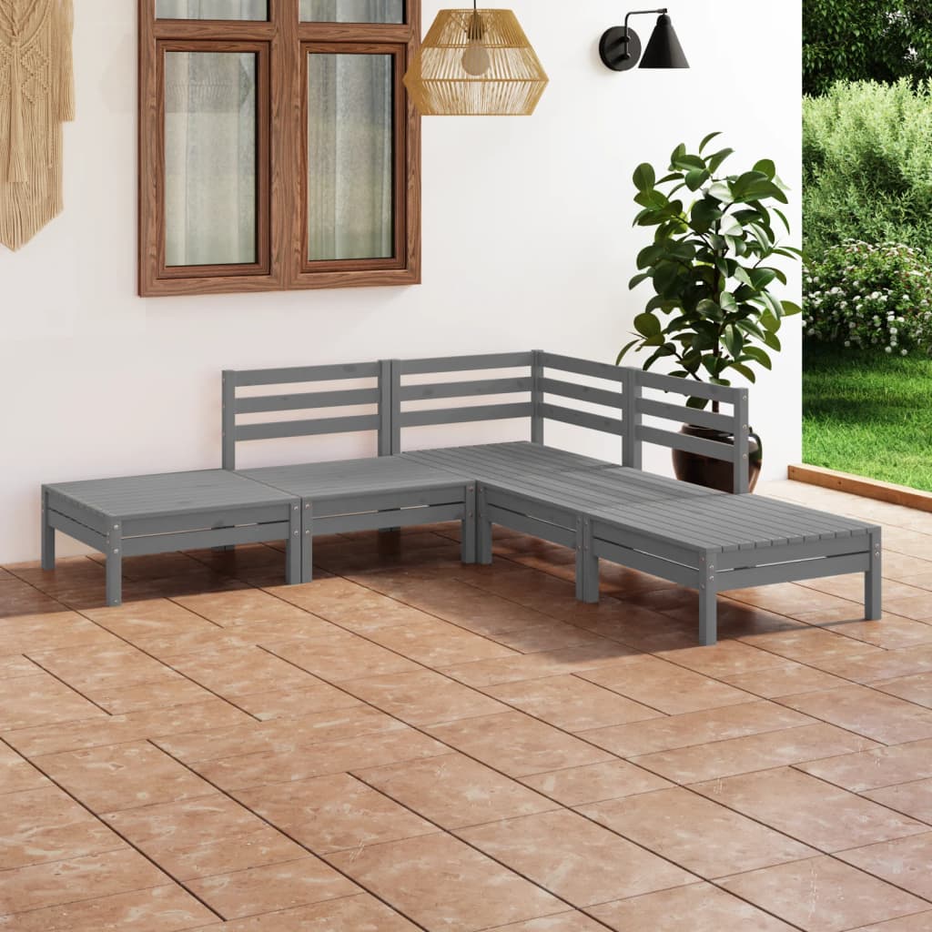 vidaXL Set mobilier de grădină, 5 piese, gri, lemn masiv de pin vidaXL Set mobilier de grădină, 5 piese, gri, lemn masiv de pin