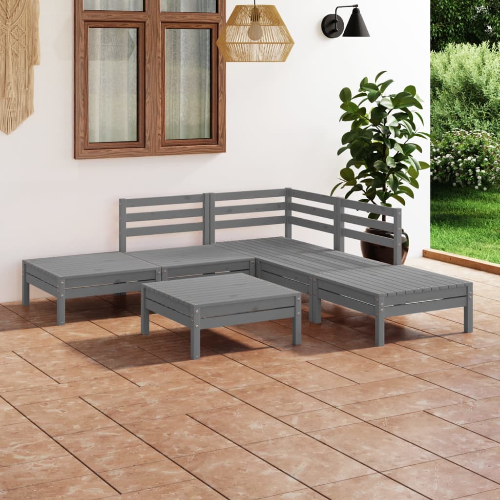 vidaXL Set mobilier de grădină, 6 piese, gri, lemn masiv de pin vidaXL Set mobilier de grădină, 6 piese, gri, lemn masiv de pin