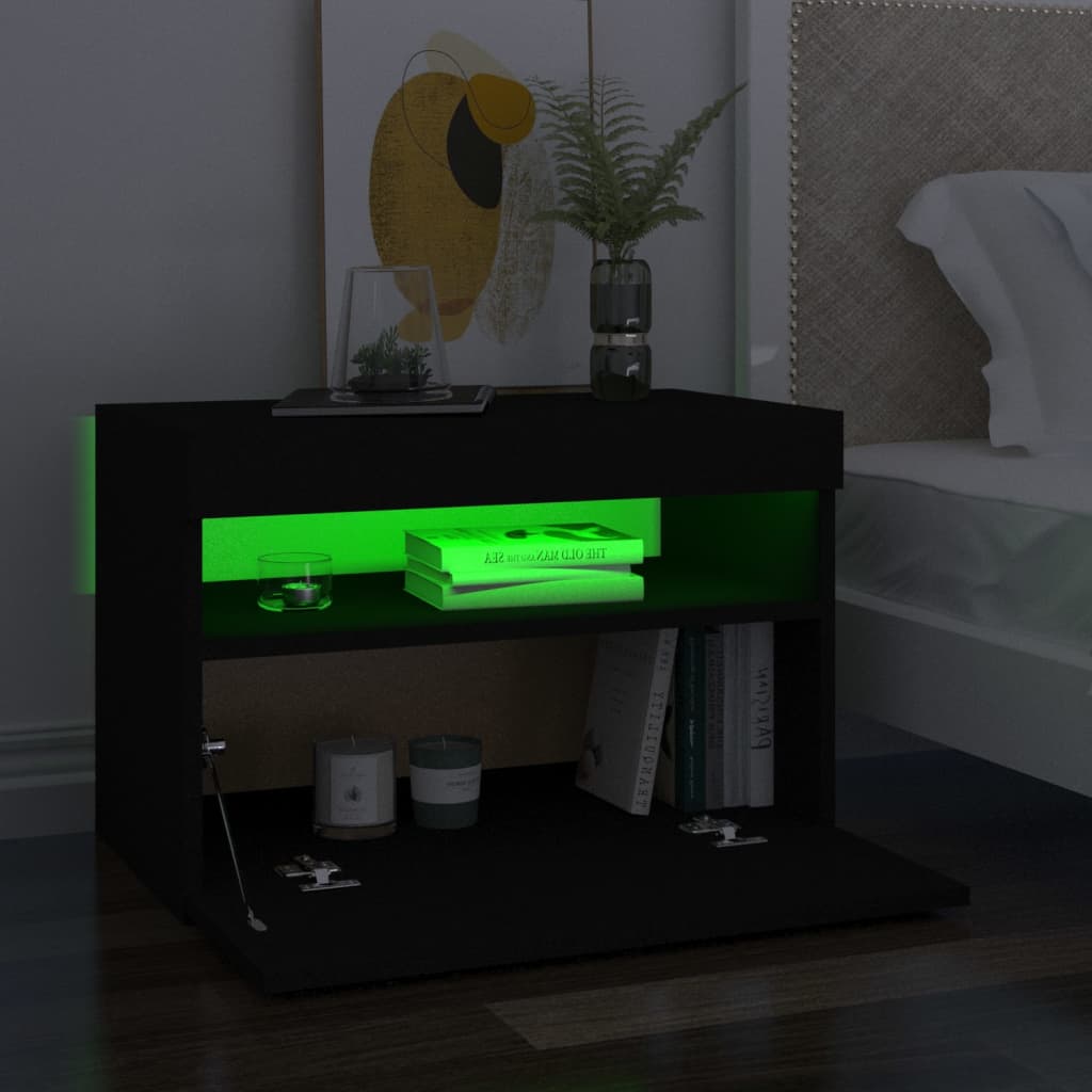vidaXL Noptieră cu lumini LED, negru, 60x35x40 cm, lemn prelucrat vidaXL Noptieră cu lumini LED, negru, 60x35x40 cm, lemn prelucrat