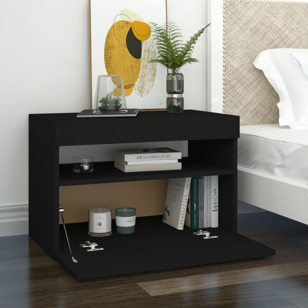 vidaXL Noptieră cu lumini LED, negru, 60x35x40 cm, lemn prelucrat vidaXL Noptieră cu lumini LED, negru, 60x35x40 cm, lemn prelucrat