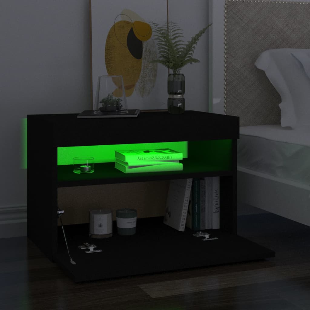 vidaXL Noptiere cu lumini LED, 2buc., negru, 60x35x40cm lemn prelucrat