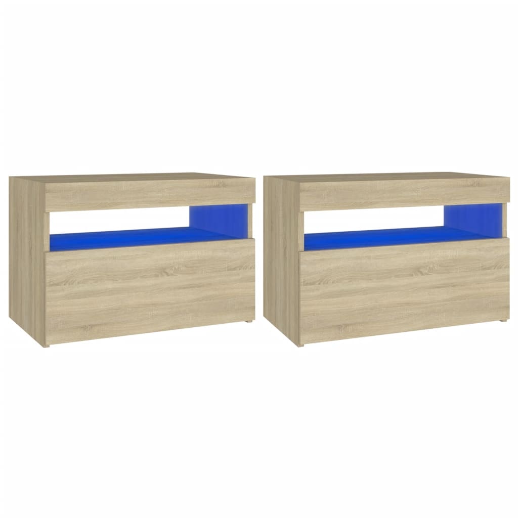 vidaXL Noptieră cu lumini LED, 2 buc., stejar Sonoma, 60x35x40 cm vidaXL Noptieră cu lumini LED, 2 buc., stejar Sonoma, 60x35x40 cm