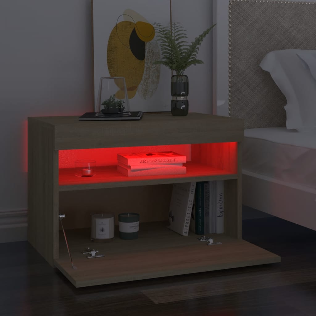 vidaXL Noptieră cu lumini LED, 2 buc., stejar Sonoma, 60x35x40 cm vidaXL Noptieră cu lumini LED, 2 buc., stejar Sonoma, 60x35x40 cm