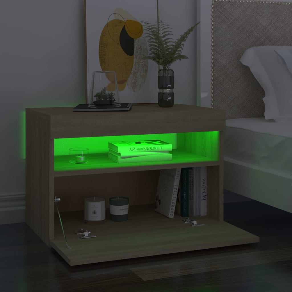vidaXL Noptieră cu lumini LED, 2 buc., stejar Sonoma, 60x35x40 cm vidaXL Noptieră cu lumini LED, 2 buc., stejar Sonoma, 60x35x40 cm