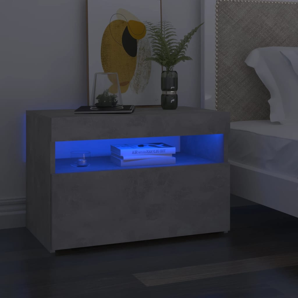 vidaXL Noptieră cu lumini LED, gri beton, 60x35x40 cm vidaXL Noptieră cu lumini LED, gri beton, 60x35x40 cm