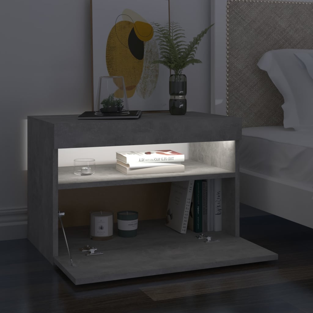 vidaXL Noptieră cu lumini LED, 2 buc., gri beton, 60x35x40 cm vidaXL Noptieră cu lumini LED, 2 buc., gri beton, 60x35x40 cm