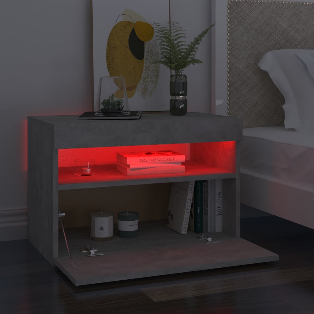 vidaXL Noptieră cu lumini LED, 2 buc., gri beton, 60x35x40 cm vidaXL Noptieră cu lumini LED, 2 buc., gri beton, 60x35x40 cm