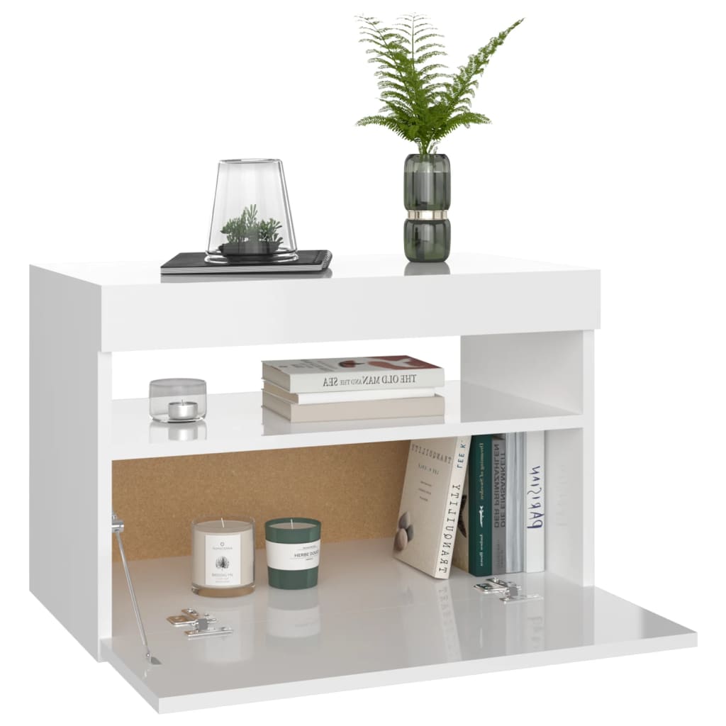 vidaXL Noptieră cu lumini LED, alb extralucios, 60x35x40 cm vidaXL Noptieră cu lumini LED, alb extralucios, 60x35x40 cm