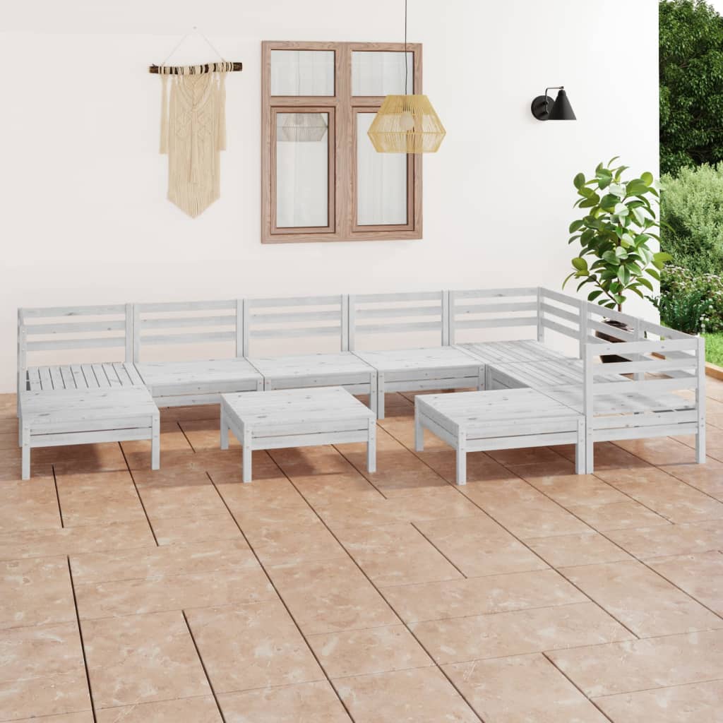 vidaXL Set mobilier de grădină, 10 piese, alb, lemn masiv de pin vidaXL Set mobilier de grădină, 10 piese, alb, lemn masiv de pin