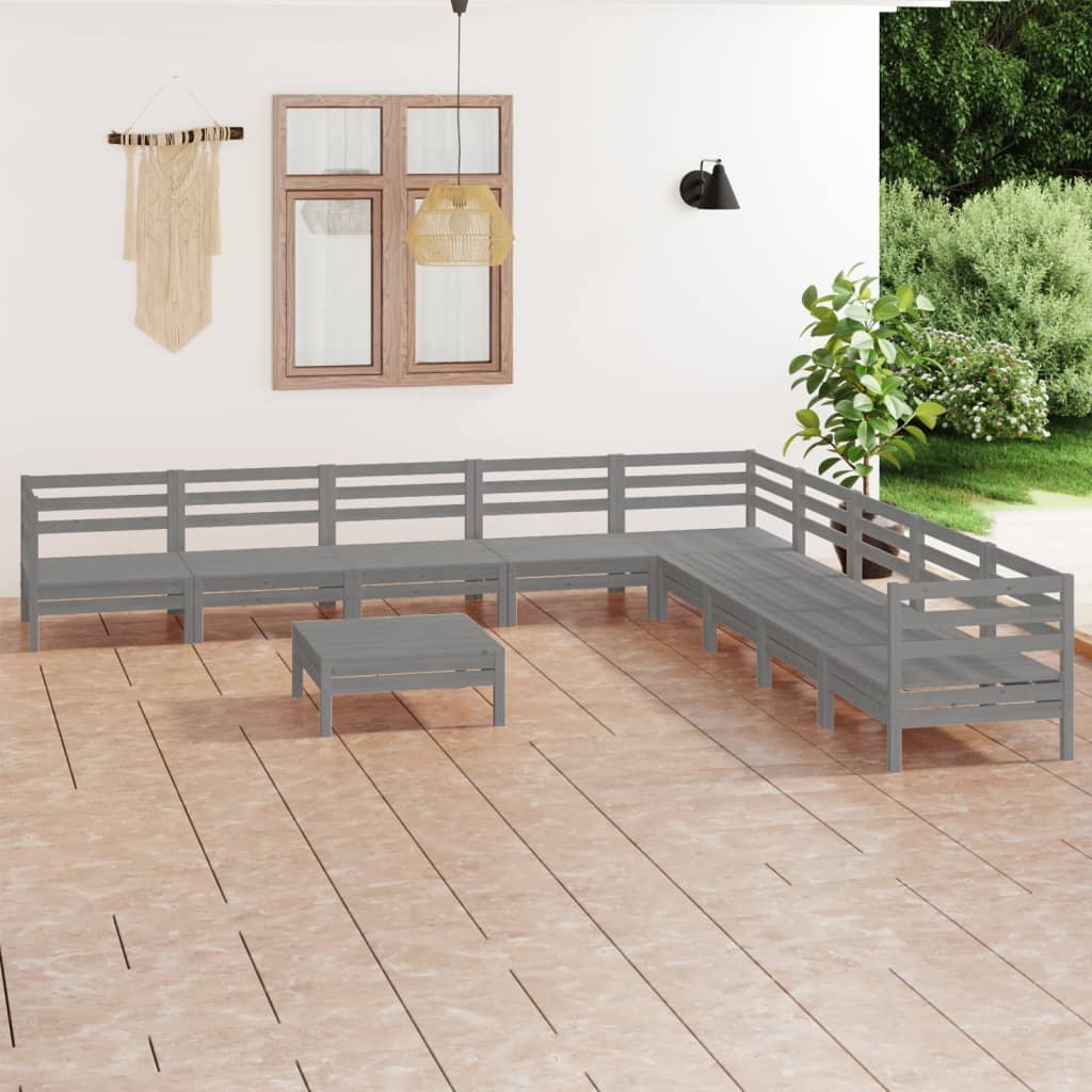 vidaXL Set mobilier de grădină, 10 piese, gri, lemn masiv de pin vidaXL Set mobilier de grădină, 10 piese, gri, lemn masiv de pin