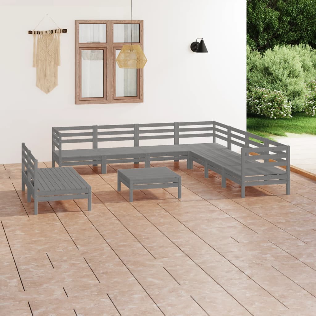 vidaXL Set mobilier de grădină, 10 piese, gri, lemn masiv de pin vidaXL Set mobilier de grădină, 10 piese, gri, lemn masiv de pin