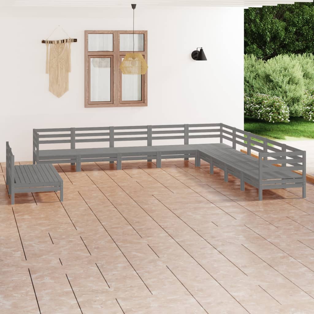 vidaXL Set mobilier de grădină, 11 piese, gri, lemn masiv de pin vidaXL Set mobilier de grădină, 11 piese, gri, lemn masiv de pin