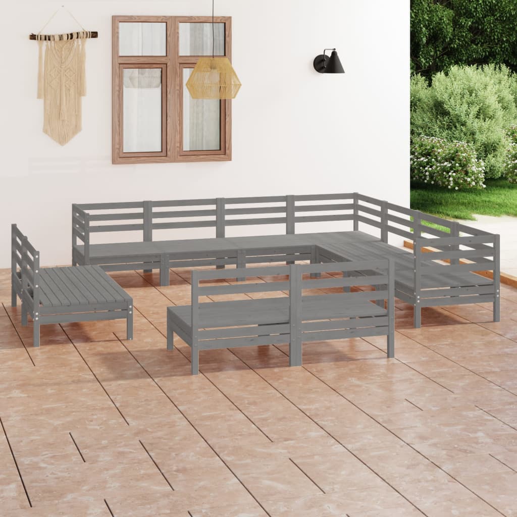 vidaXL Set mobilier de grădină, 11 piese, gri, lemn masiv de pin vidaXL Set mobilier de grădină, 11 piese, gri, lemn masiv de pin