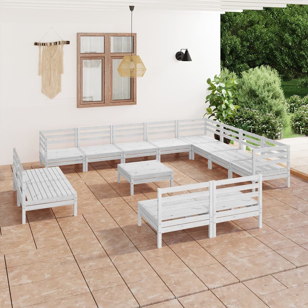 vidaXL Set mobilier de grădină, 13 piese, alb, lemn masiv de pin vidaXL Set mobilier de grădină, 13 piese, alb, lemn masiv de pin