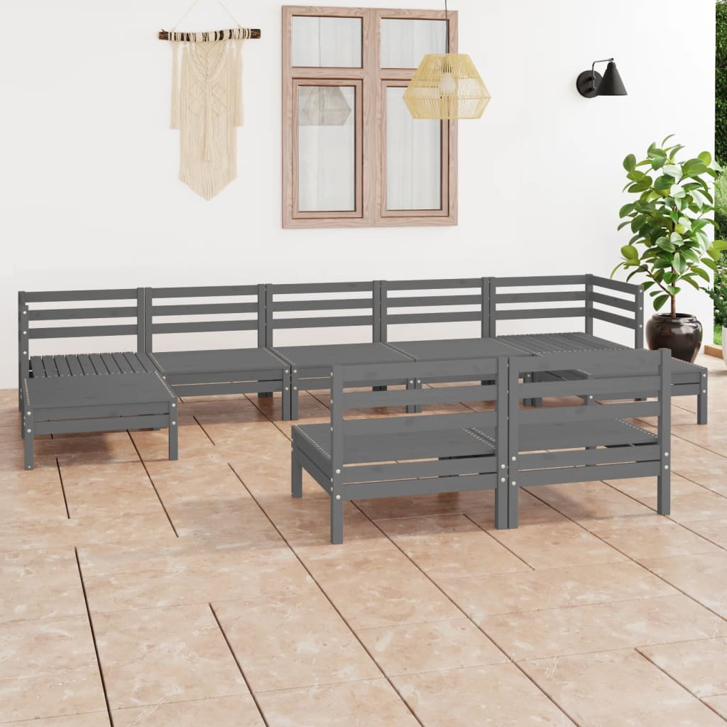 vidaXL Set mobilier de grădină, 9 piese, gri, lemn masiv de pin vidaXL Set mobilier de grădină, 9 piese, gri, lemn masiv de pin