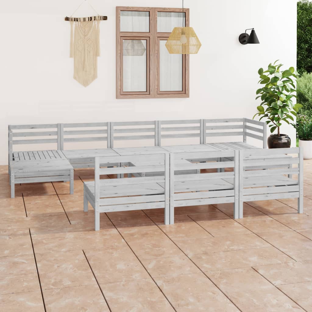 vidaXL Set mobilier de grădină, 11 piese, alb, lemn masiv de pin vidaXL Set mobilier de grădină, 11 piese, alb, lemn masiv de pin