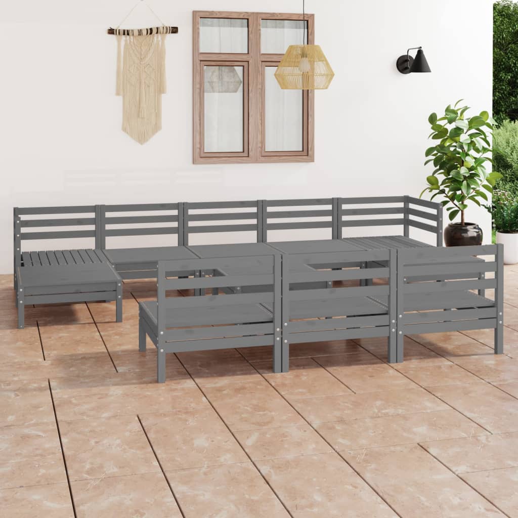 vidaXL Set mobilier de grădină, 11 piese, gri, lemn masiv de pin vidaXL Set mobilier de grădină, 11 piese, gri, lemn masiv de pin