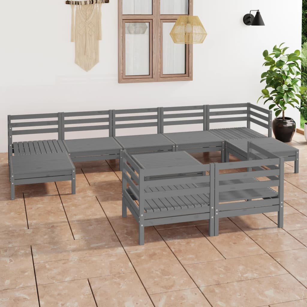 vidaXL Set mobilier de grădină, 10 piese, gri, lemn masiv de pin vidaXL Set mobilier de grădină, 10 piese, gri, lemn masiv de pin