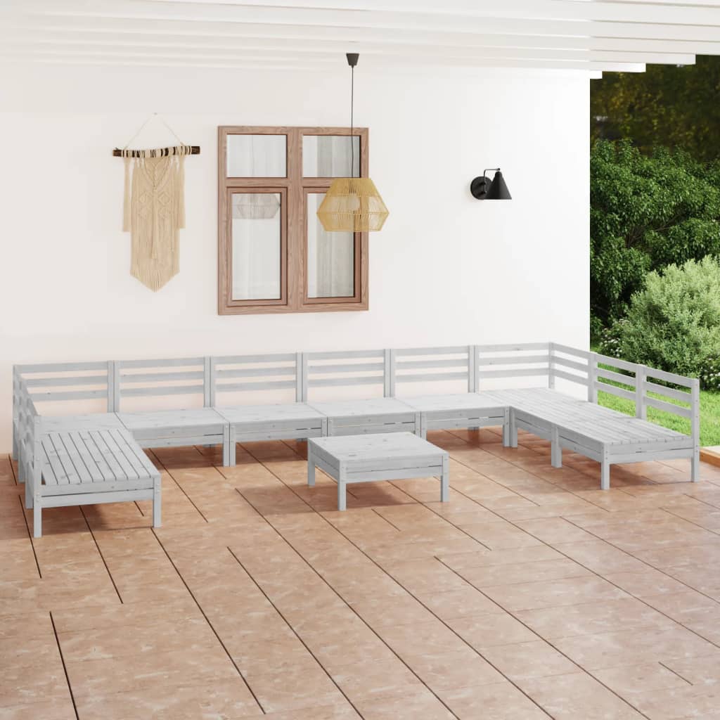 vidaXL Set mobilier grădină, 11 piese, alb, lemn masiv pin vidaXL Set mobilier grădină, 11 piese, alb, lemn masiv pin