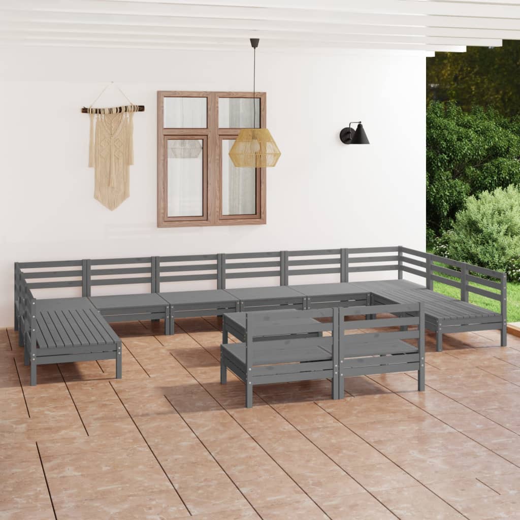 vidaXL Set mobilier de grădină, 13 piese, gri, lemn masiv de pin vidaXL Set mobilier de grădină, 13 piese, gri, lemn masiv de pin