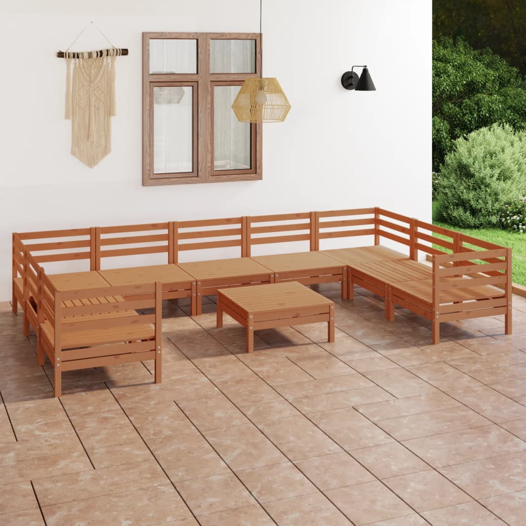 vidaXL Set relaxare de grădină, 10 piese, maro miere, lemn masiv pin vidaXL Set relaxare de grădină, 10 piese, maro miere, lemn masiv pin