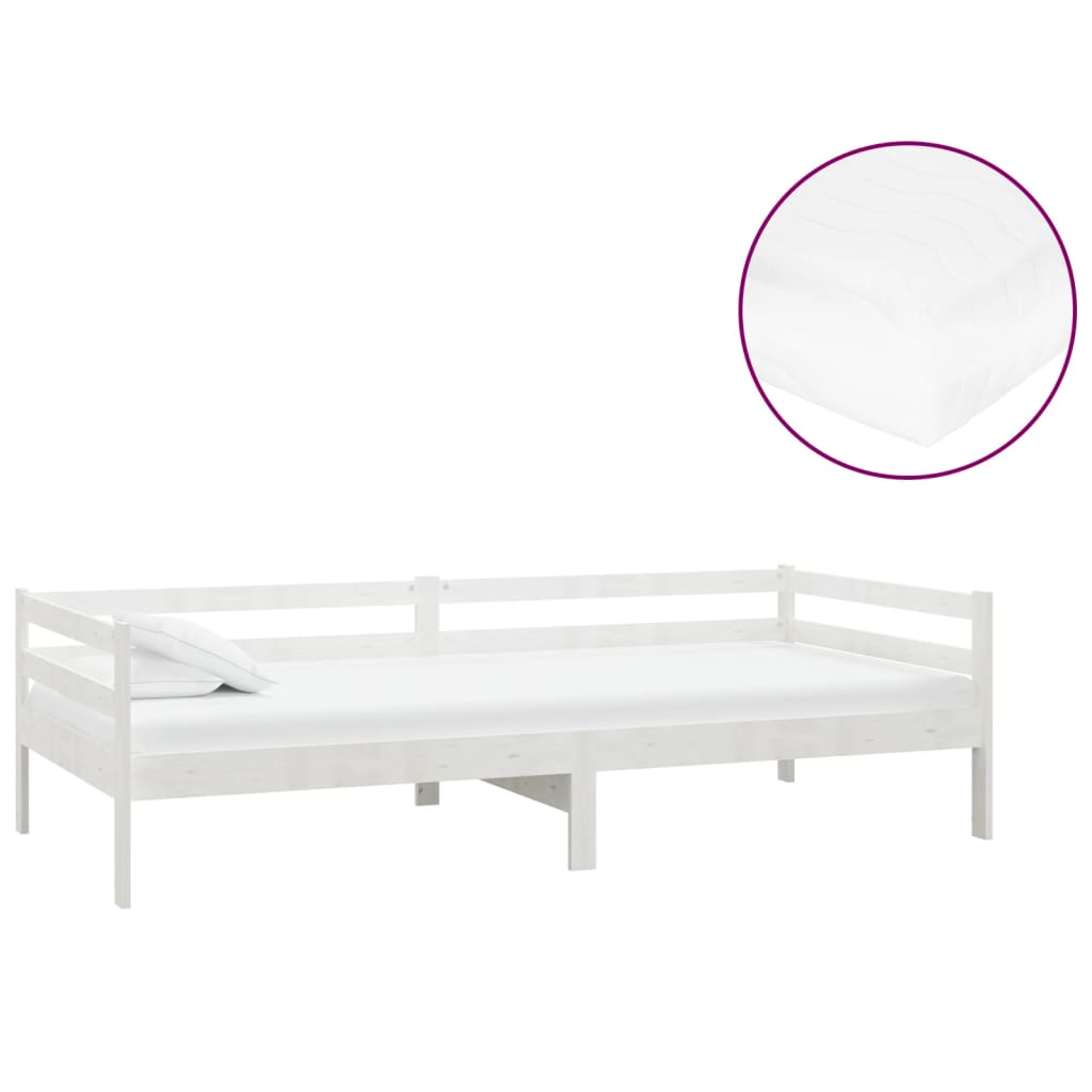 vidaXL Pat de zi cu saltea, 90x200 cm, lemn masiv de pin