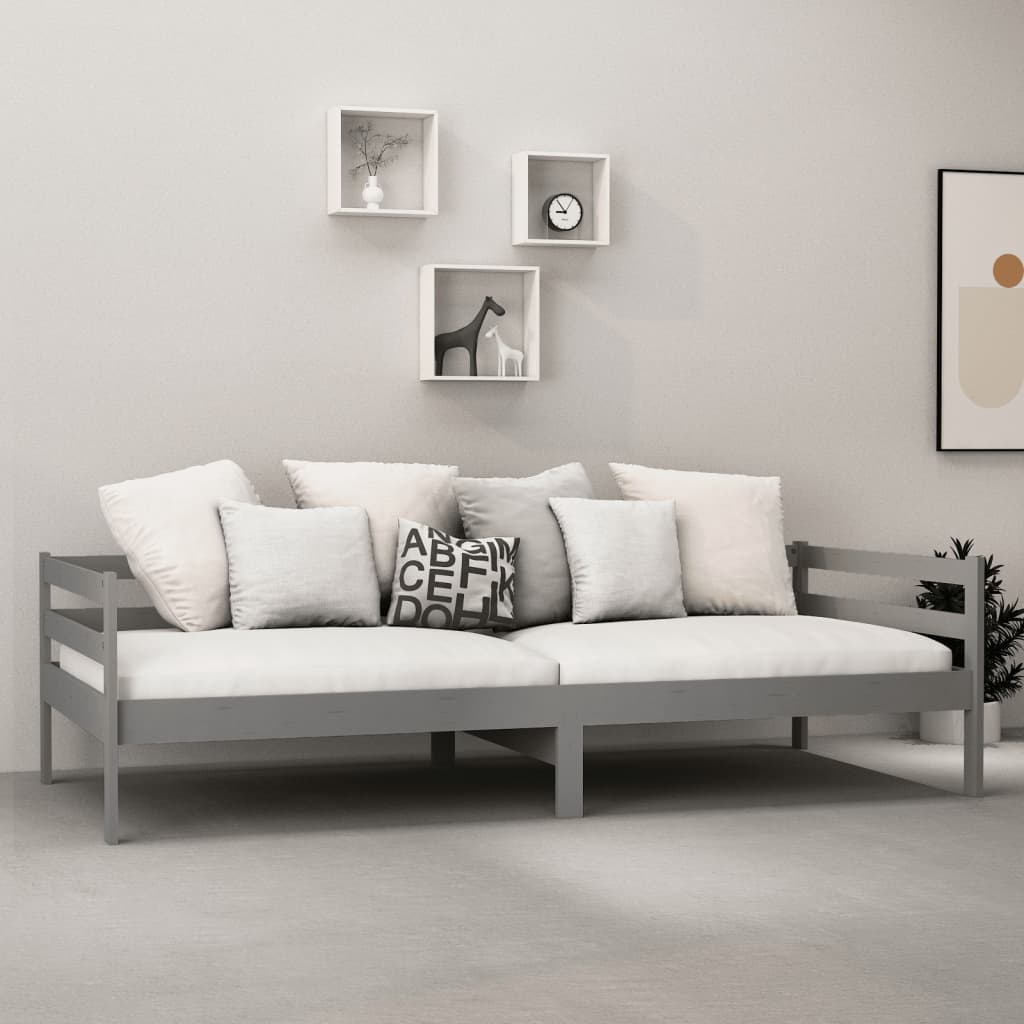 vidaXL Pat de zi cu saltea, gri, 90x200 cm, lemn masiv de pin