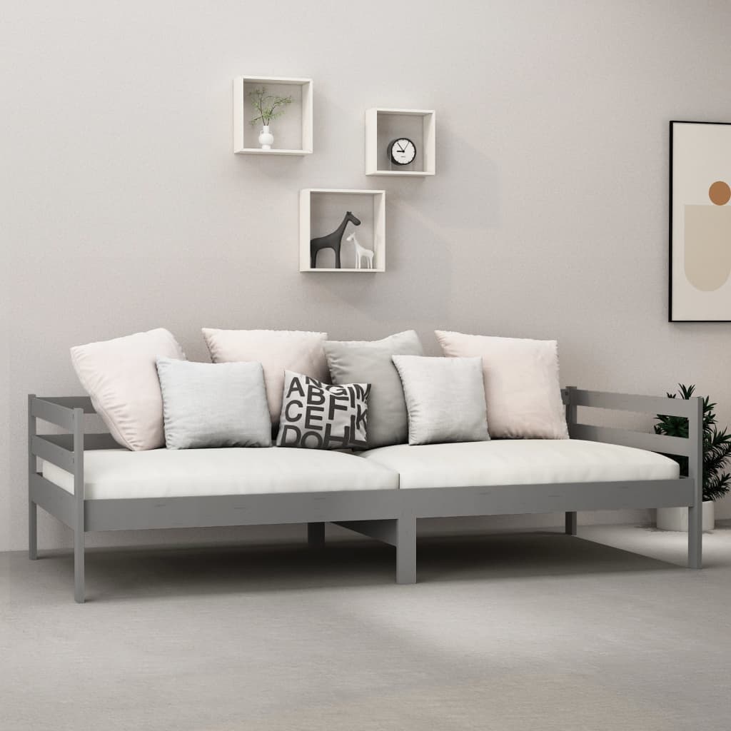 vidaXL Pat de zi cu saltea, gri, 90x200 cm, lemn masiv de pin