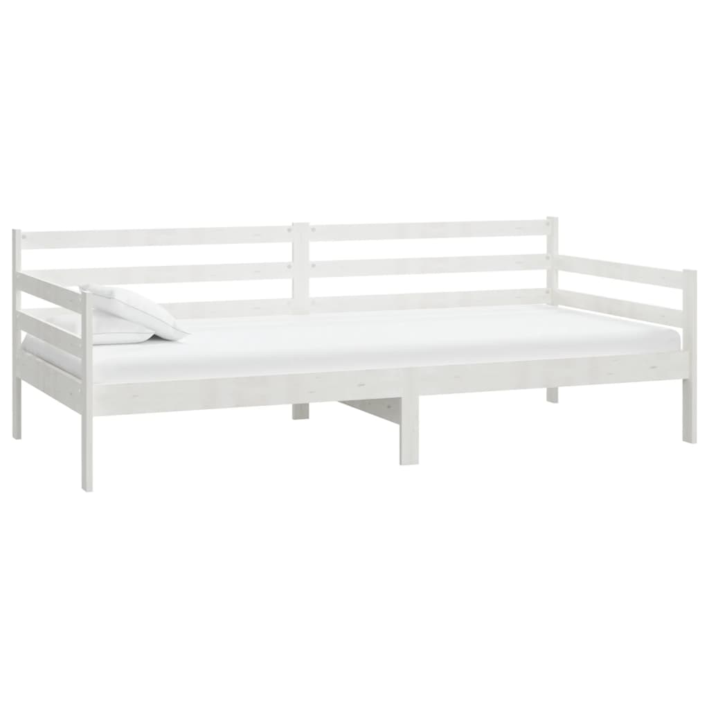 vidaXL Pat de zi cu saltea, alb, 90x200 cm, lemn masiv de pin