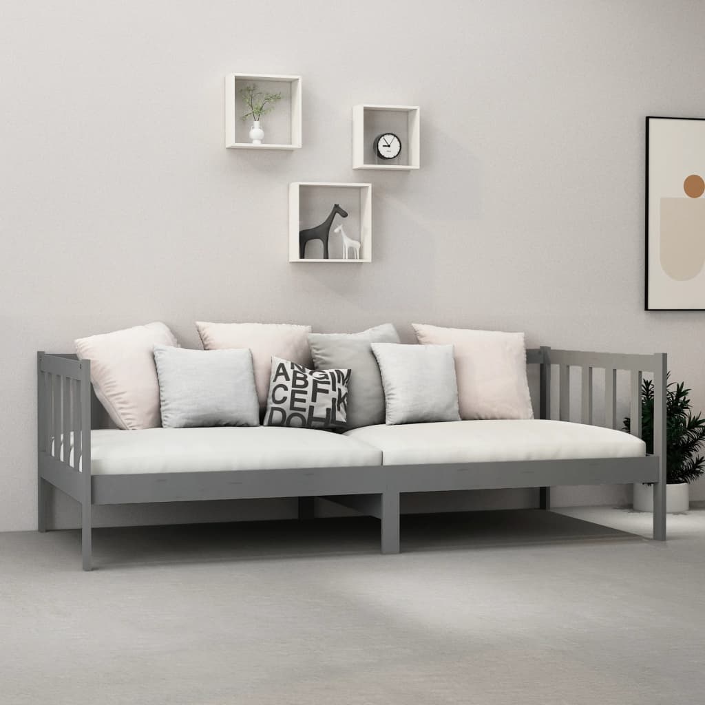 vidaXL Pat de zi cu saltea, gri, 90x200 cm, lemn masiv de pin