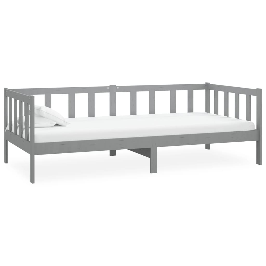 vidaXL Pat de zi cu saltea, gri, 90x200 cm, lemn masiv de pin