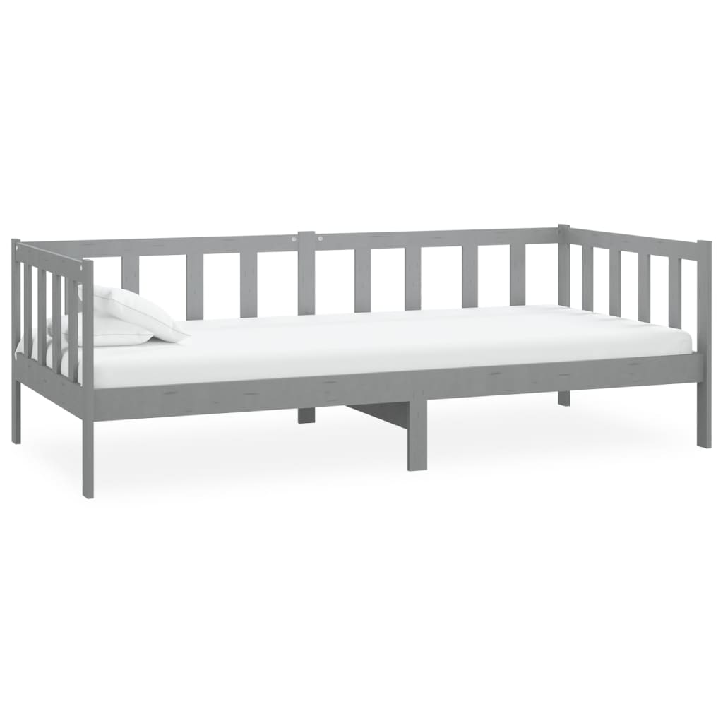 vidaXL Pat de zi cu saltea, gri, 90x200 cm, lemn masiv de pin
