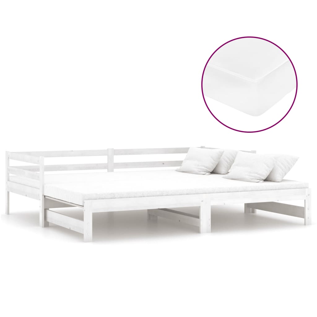 vidaXL Pat extensibil de zi, 2x(90x200) cm, alb, lemn masiv de pin