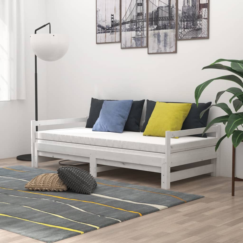 vidaXL Pat extensibil de zi, 2x(90x200) cm, alb, lemn masiv de pin