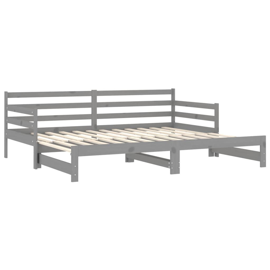vidaXL Pat extensibil de zi, 2x(90x200) cm, gri, lemn masiv de pin vidaXL Pat extensibil de zi, 2x(90x200) cm, gri, lemn masiv de pin