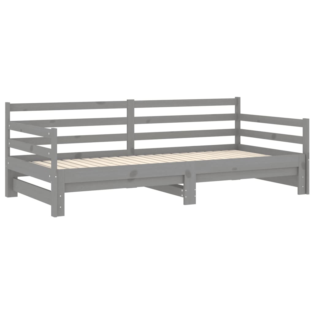 vidaXL Pat extensibil de zi, 2x(90x200) cm, gri, lemn masiv de pin vidaXL Pat extensibil de zi, 2x(90x200) cm, gri, lemn masiv de pin