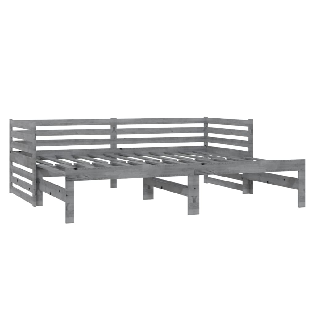 vidaXL Pat extensibil de zi, 2x(90x200) cm, gri, lemn masiv de pin vidaXL Pat extensibil de zi, 2x(90x200) cm, gri, lemn masiv de pin