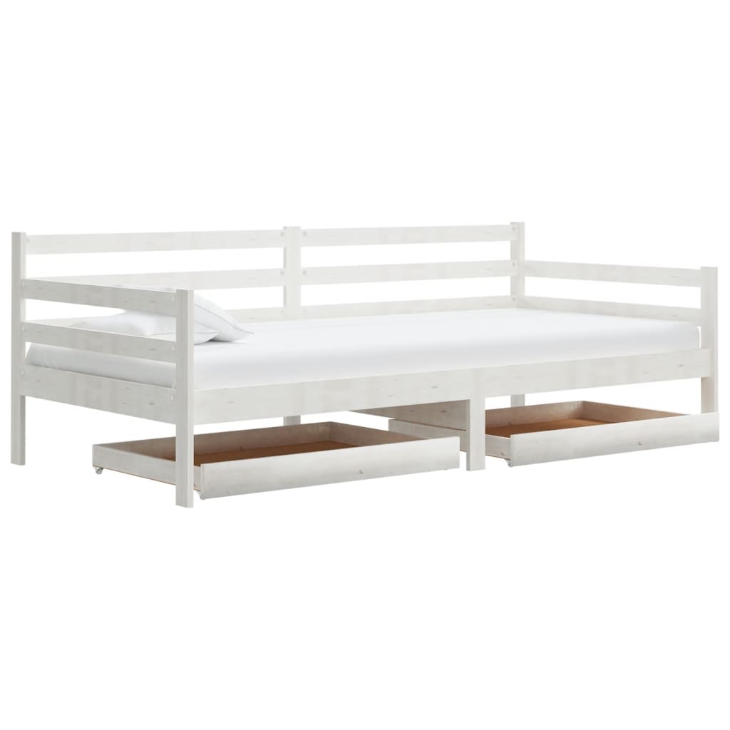 vidaXL Pat de zi cu sertare, alb, 90x200 cm, lemn masiv de pin