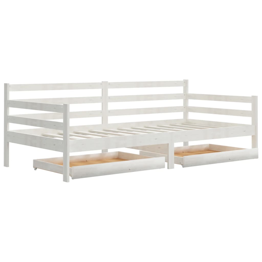 vidaXL Pat de zi cu sertare, alb, 90x200 cm, lemn masiv de pin