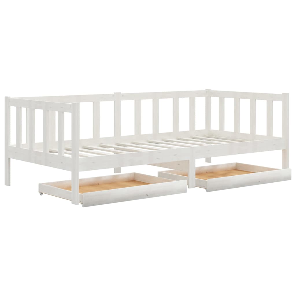 vidaXL Pat de zi cu sertare, alb, 90x200 cm, lemn masiv de pin