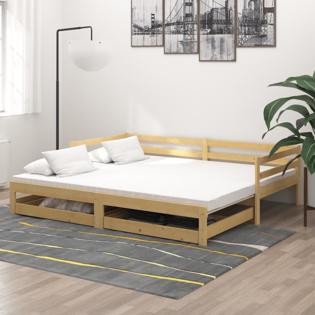 vidaXL Pat extensibil de zi, 2x(90x200) cm, lemn masiv de pin vidaXL Pat extensibil de zi, 2x(90x200) cm, lemn masiv de pin