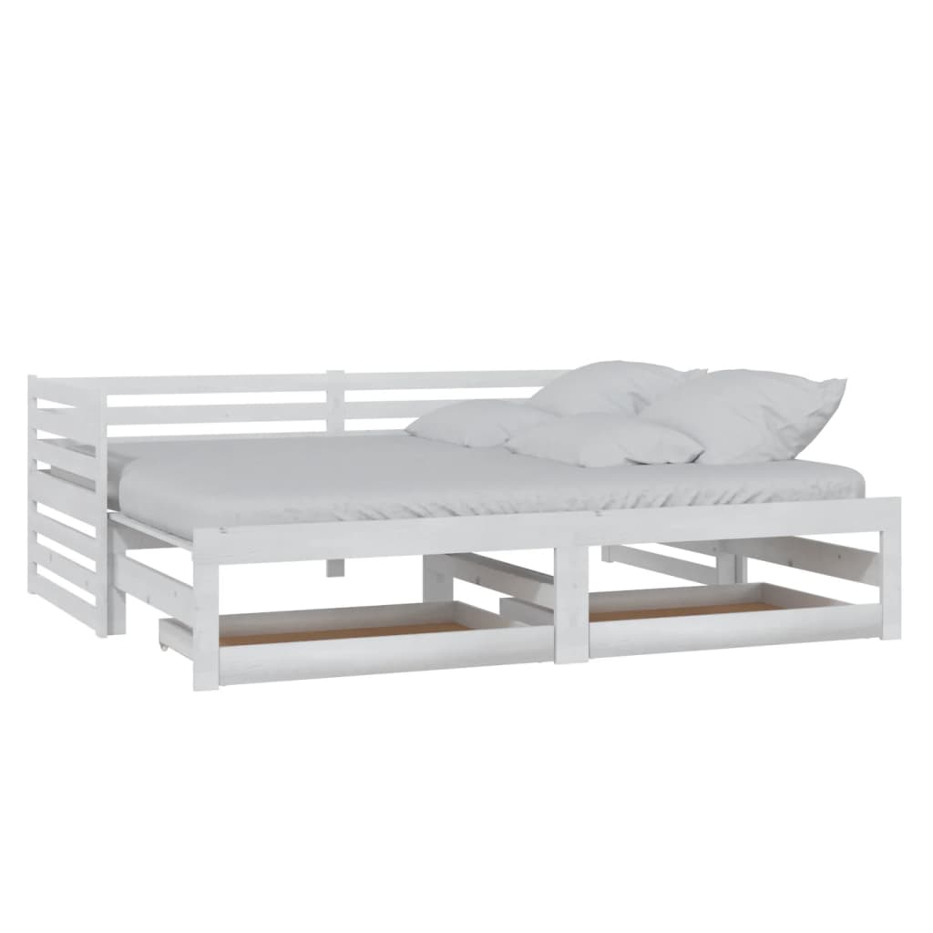 vidaXL Pat extensibil de zi, 2x(90x200) cm, alb, lemn masiv de pin vidaXL Pat extensibil de zi, 2x(90x200) cm, alb, lemn masiv de pin