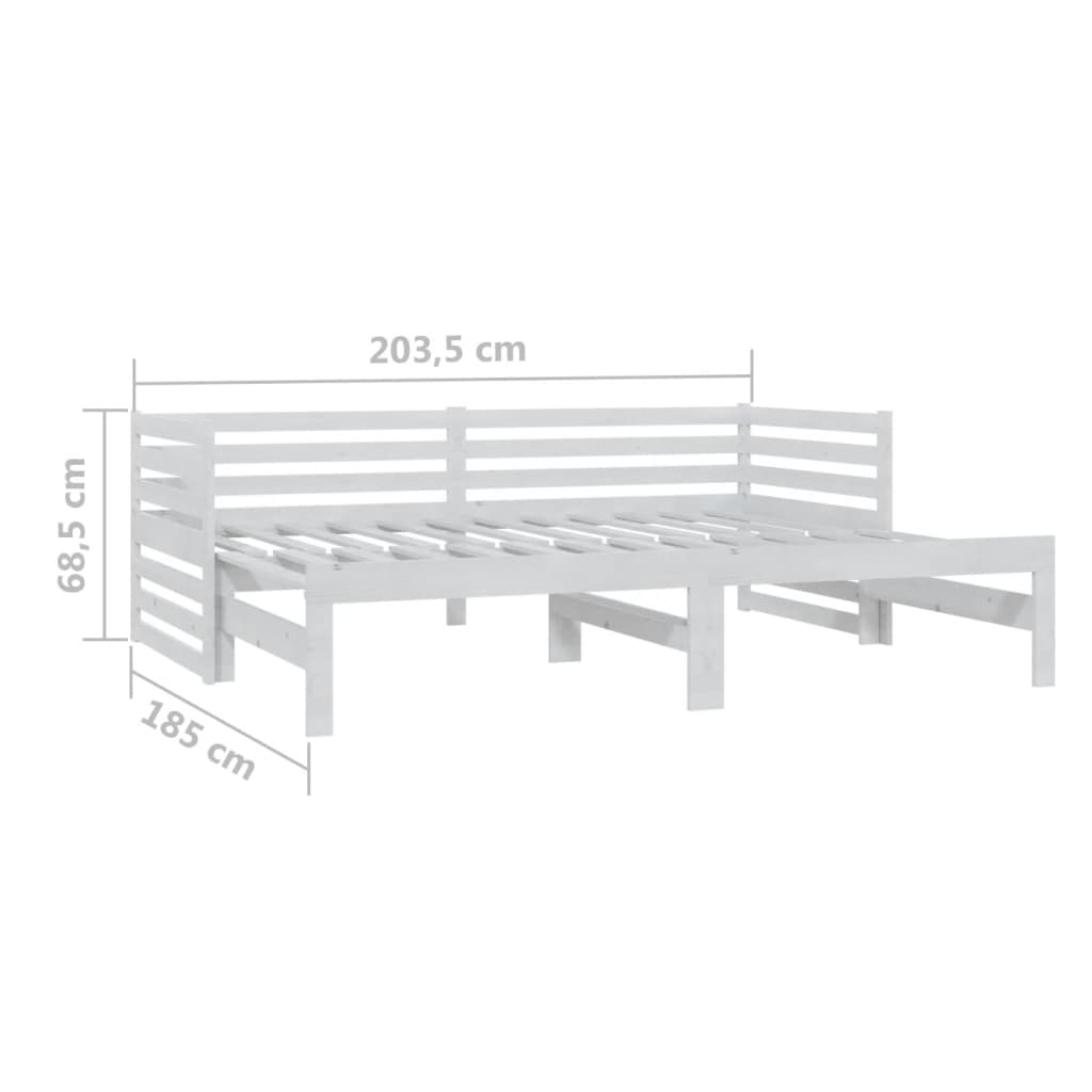 vidaXL Pat extensibil de zi, 2x(90x200) cm, alb, lemn masiv de pin vidaXL Pat extensibil de zi, 2x(90x200) cm, alb, lemn masiv de pin