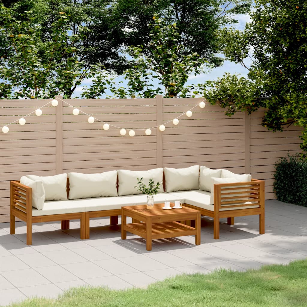 vidaXL Set mobilier grădină cu perne crem, 6 piese, lemn masiv acacia vidaXL Set mobilier grădină cu perne crem, 6 piese, lemn masiv acacia