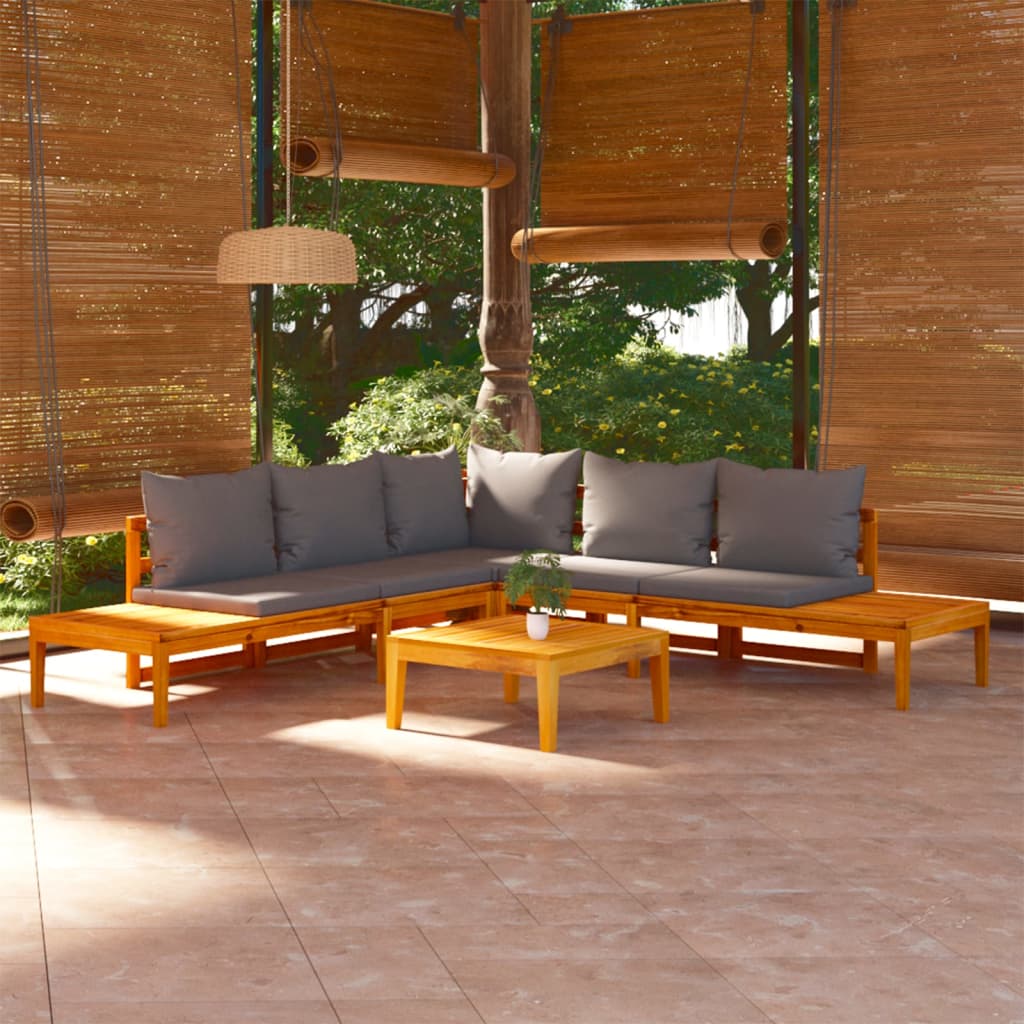 vidaXL Set mobilier grădină cu perne gri închis, 4 piese, lemn acacia vidaXL Set mobilier grădină cu perne gri închis, 4 piese, lemn acacia